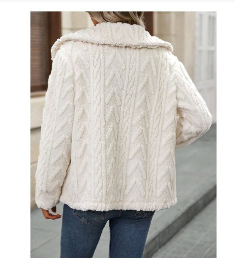 Cardigan Doublé en Peluche Décontracté pour Femme