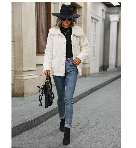 Cardigan Doublé en Peluche Décontracté pour Femme