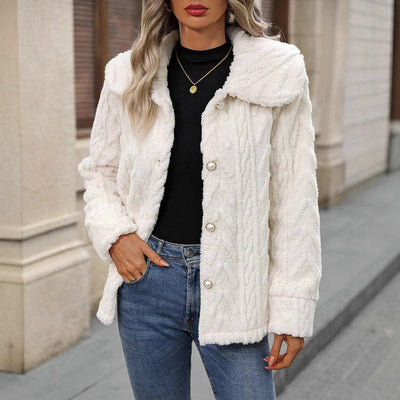 Cardigan Doublé en Peluche Décontracté pour Femme