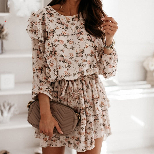 Robe Décontractée à Manches Longues et Imprimé Fleuri pour Femme