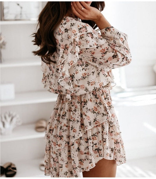 Robe Décontractée à Manches Longues et Imprimé Fleuri pour Femme