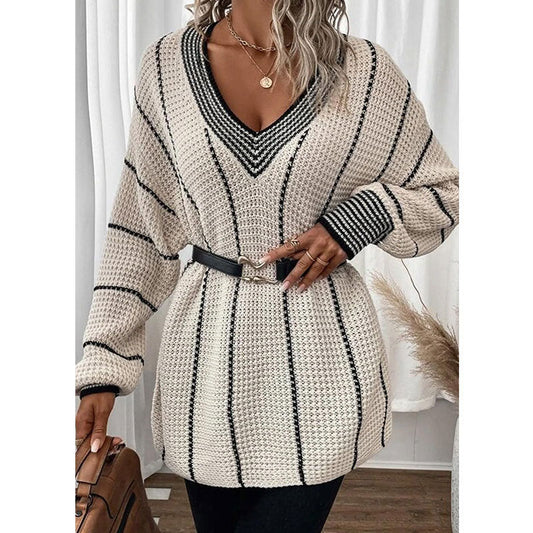 Pull décontracté ample à motif vertical pour femmes